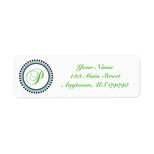 P stip cirkel mongram adreslabel (groen / blauw) etiket (Voorkant)