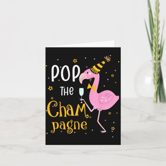 P The Champagne It's New Year! Funny Flamingo Drin Kaart (Voorkant)