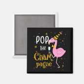 P The Champagne It's New Year! Funny Flamingo Drin Magneet (Voorkant / Achterkant)