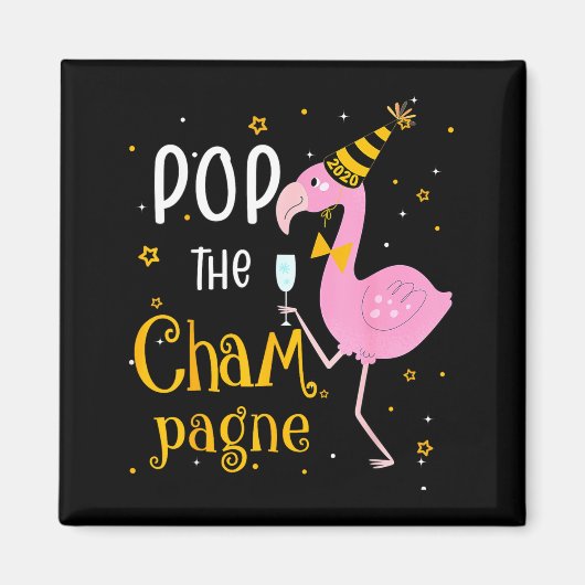 P The Champagne It's New Year! Funny Flamingo Drin Magneet (Voorkant)