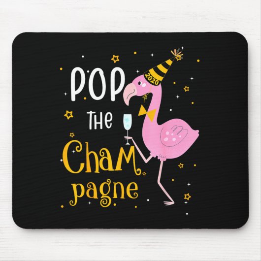 P The Champagne It's New Year! Funny Flamingo Drin Muismat (Voorkant)