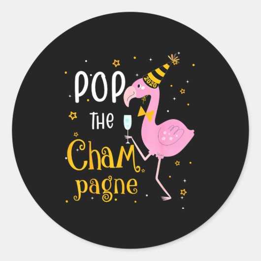 P The Champagne It's New Year! Funny Flamingo Drin Ronde Sticker (Voorkant)