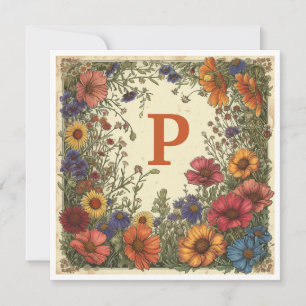 "P" Trinidad Sinaasappel: Bloom & Monogram Feestdagenkaart