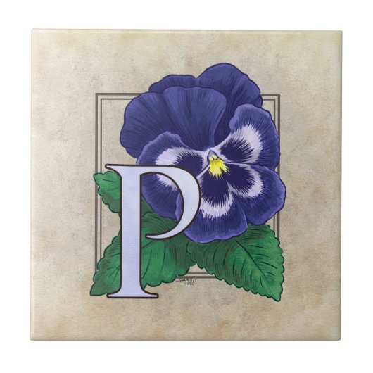 P voor Pansy Bloem Monogram Tegeltje (Voorkant)