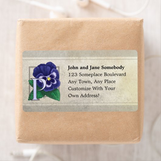 P voor Pansy Flower Monogram Etiket (Insitu)