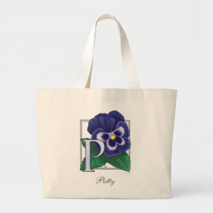 P voor Pansy Flower Monogram Grote Tote Bag