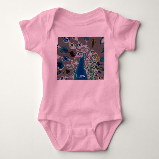 © P Wherrell Baby meisjeskleding Creeper pauw Romper (Voorkant)