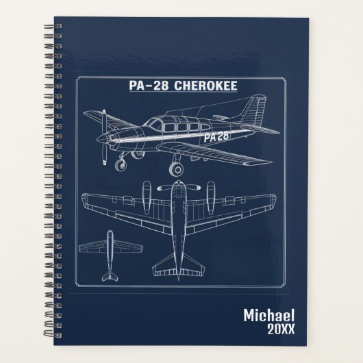 PA-28 Cherokee Vliegtuig Blauwe Luchtvaart Planner (Voorkant)