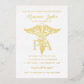 PA Assistent Caduceus Afstuderen Gold van de arts Folie Uitnodiging (Voorkant)