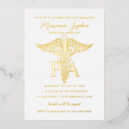 PA Assistent Caduceus Afstuderen Gold van de arts Folie Uitnodiging