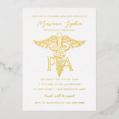 PA Assistent Caduceus Afstuderen Gold van de arts Folie Uitnodiging (Voorkant)
