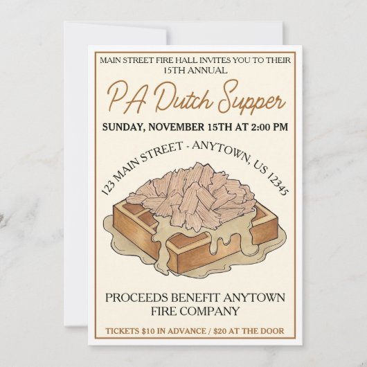 PA Dutch Food Fire Hall Chicken and Waffles Super Kaart (Voorkant)