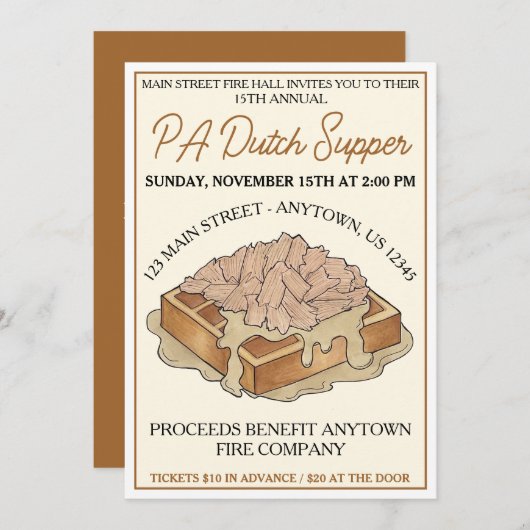 PA Dutch Food Fire Hall Chicken and Waffles Super Kaart (Voorkant / Achterkant)