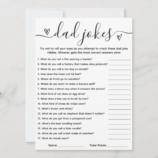 Pa Jokes Kaart met antwoord Key Baby shower spel (Voorkant)