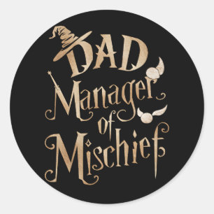 Pa Manager van Mischief Magical Wizard Vaders Day Ronde Sticker