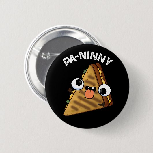 Pa-ninny Funny Panini Pun Dark BG Ronde Button 5,7 Cm (Voorkant /achterkant)