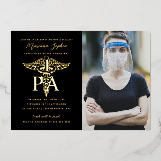 PA Physician's Assistant Afstuderen Photo Gold Folie Uitnodiging (Voorkant)
