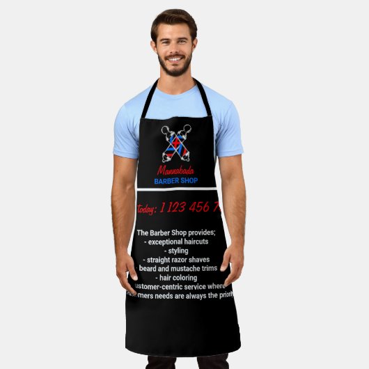 Paal Logo Zwart Rood Navy Kapper Schort (Gedragen)
