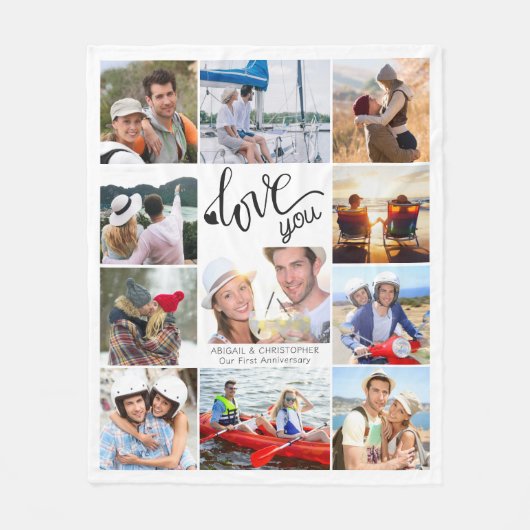 Paar 11 Fotocollage Love You Script Heart Fleece Deken (Voorkant)