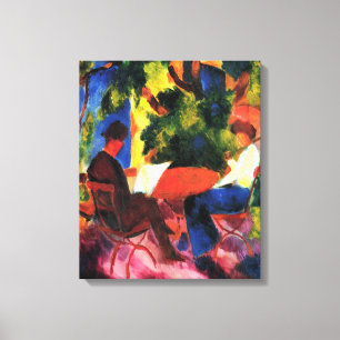 Paar aan de tuintafel tegen augustus Macke Canvas Afdruk