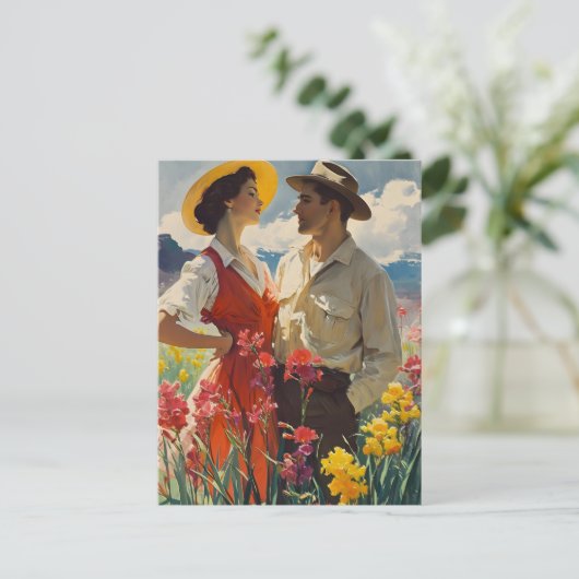 Paar Amidst Orchids 1950s  Briefkaart (Staand voorkant)