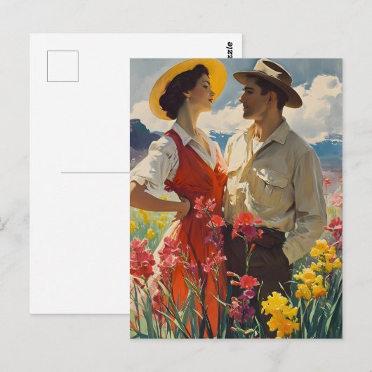 Paar Amidst Orchids 1950s  Briefkaart (Voorkant / Achterkant)