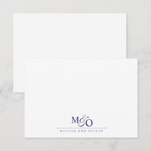 Paar Ampersand Blauw Monogram Notitiekaartje (Voorkant / Achterkant)