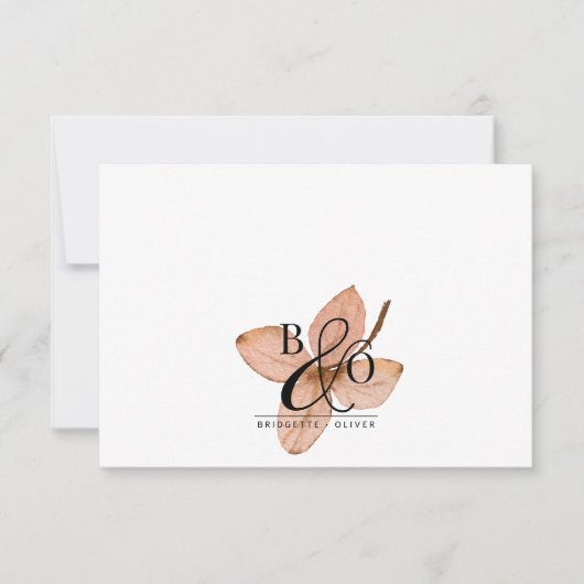 Paar Ampersand Monogram | Rustieke Waterverf Leaf Notitiekaartje (Voorkant)