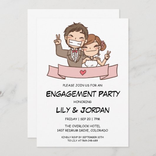 Paar anime bruiloft cartoon verloving kaart (Voorkant / Achterkant)