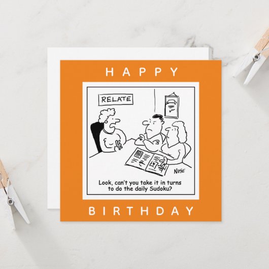 Paar Argue over Sudoku-Cartoon Kaart (Voorkant / Achterkant in situ)