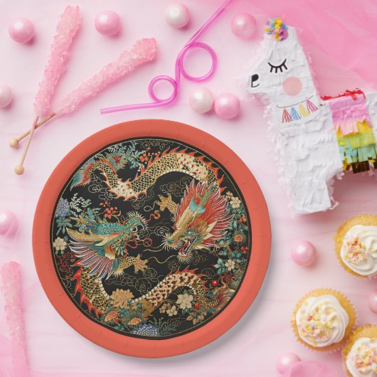 Paar Aziatische Draken Papieren Bordje (Feest)