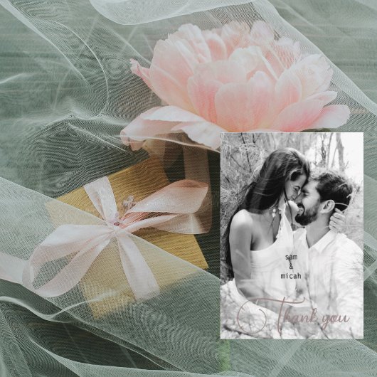 Paar B / W foto & namen bruiloft blanco dank u Bedankkaart