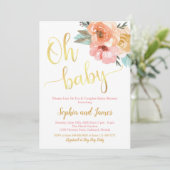 Paar Baby shower Uitnodiging, Floral Baby shower Kaart (Staand voorkant)
