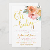 Paar Baby shower Uitnodiging, Floral Baby shower Kaart (Voorkant / Achterkant)
