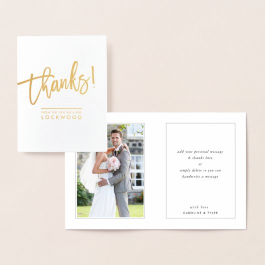 PAAR BEDANKT pasgetrouwde foto modern minimal scri Folie Kaarten (Display)