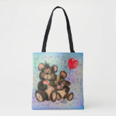 Paar Beer met hart ballon Canvas tassen (Voorkant)