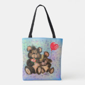 Paar Beer met hart ballon Canvas tassen (Achterkant)