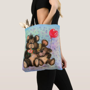Paar Beer met hart ballon Canvas tassen