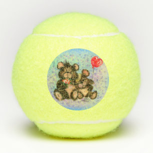 Paar Beer met hart ballon tennisballen