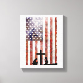 Paar Bidden bij Cross. Vlag, Jezus achtergrond Canvas Afdruk