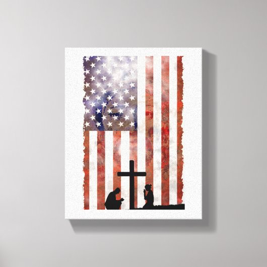 Paar Bidden bij Cross. Vlag, Jezus achtergrond Canvas Afdruk (Voorkant)