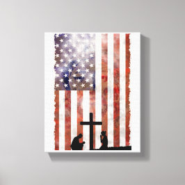 Paar Bidden bij Cross. Vlag, Jezus achtergrond Canvas Afdruk