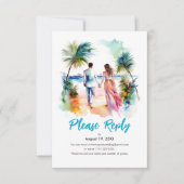 Paar bij Beach Wedding Waterverf Response RSVP Kaartje (Voorkant)