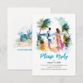 Paar bij Beach Wedding Waterverf Response RSVP Kaartje (Voorkant / Achterkant)