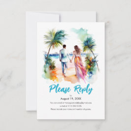 Paar bij Beach Wedding Waterverf Response RSVP Kaartje