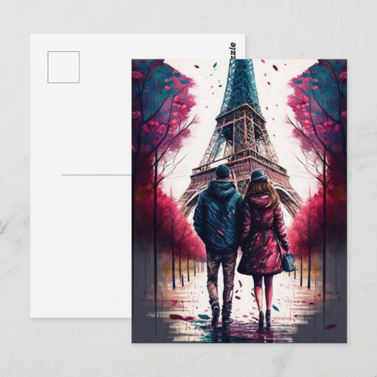 Paar bij de Eiffeltoren Parijs Frankrijk Briefkaart (Voorkant / Achterkant)