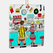 Paar bij Fifties Diner Holding Hands Retro Keramisch Ornament (Rechts)