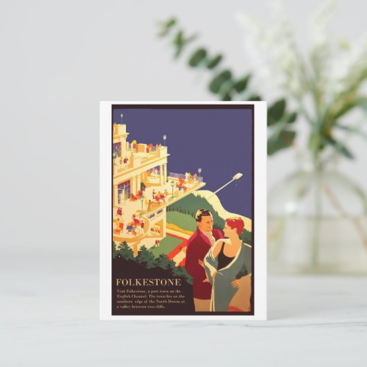 Paar bij Folkestone Beach Briefkaart (Staand voorkant)