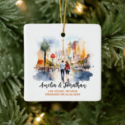 Paar bij Las Vegas Nevada Waterverf Travel Keramisch Ornament (Boom)
