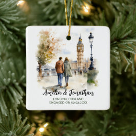 Paar bij Londen Engeland UK Waterverf Travel Art Keramisch Ornament